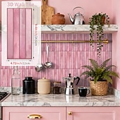 Недорогие Стикеры на стену-20pcs 3d Self-Adhesive Wall Imitation Tile Sticker, Removable Wall Sticker With Pink Decorative Pattern, Used For Kitchen Back Fender, Bedroom And Living Room Decoration Home Wall Renovation Decorativ