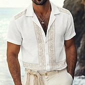 abordables Patrón étnico-Hombre Étnico Floral intrincado Flores Camisa Camisa Guayabera Camisa de campamento Mangas cortas retro de la vendimia Casual Diario vacaciones en la playa Verano Primavera Collar Cubano Impresión 3D