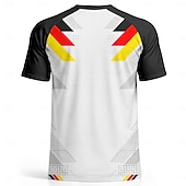  Maillot de football homme, col rond, manches courtes, mesh respirant, protection UPF50+, idéal pour les tournois, Allemagne, coloris noir, blanc, rouge et jaune, motif géométrique dégradé.