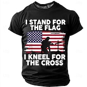 cheap Patriotic 250 T-shirts-Memorial Day I Stand For The Flag I Kneel For The Cross Men's Bible American Flag Kneeling Soldier Christian Cross Patriotic Graphic T Shirt Vintage Casual Tee Designer Clothing Apparel