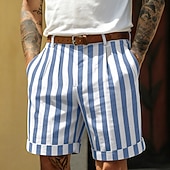 abordables Negocio-Hombre Pantalón corto Pantalones cortos de lino Pantalones cortos de verano Pantalones cortos de playa Bolsillo Cintura elástica A Rayas Comodidad Transpirable Longitud de la rodilla Casual Diario