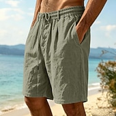 abordables Vacances-Homme Shorts Shorts en Lin Shorts d'été Shorts de plage Cordon de serrage Taille Élastique Uni Confort Respirant Longueur Genou Quotidien Extérieur Fête Vacances Mode Noir Blanche Non Elastique