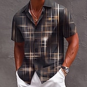 preiswerte Geometrische Muster-Herren Farbverlauf Linie Abstrakte Kunst Hemd Knopfhemd Kurzarm Modisch lässig Streetwear Urlaub Frühling Herbst Umlegekragen 3D-Druck Hemden mit Kragen Schwarz Burgunderrot Dunkelblau Grau