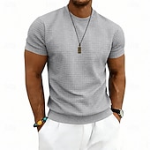 billige grunnleggende t-skjorter-Herre Vaffel T-skjorte T skjorte Kortermet skjorte T-skjorte Kortermet Crew-hals Sommer Vår Helfarge Gatemote Stilfull Sportslig Jacquard Daglig utendørs Feriereise Hvit Svart Mørkegrå Topp T-skjorte