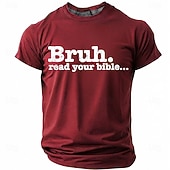  Bruh Read Your Bible Funny Christian Men's Sarcastic Religious Meme T Shirt Graphic Crew Neck Short Sleeve Church Youth Group Gift for Son Designer Clothing Apparel