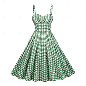 cheap Dresses-1950s Retro Vintage Rockabilly Midi Dress Swing Dress Flare Dress Sleeveless Spaghetti Strap Floral Checkered / Gingham Fit &amp; Flare Swing Sweetheart Neck Fancy Dress Women's Party Dailywear Casual