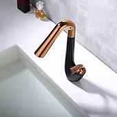 お買い得  浴室・洗面台用水栓金具-シンプルでエレガントな真鍮製洗面器用蛇口 – 温水・冷水対応、飛沫防止、回転式シンク蛇口。洗面器、カウンター下、洗面台キャビネットに使用可能。