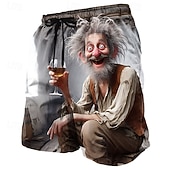 billige Retro Vintage &amp; Etikk-Herre Tegneseriefigurer Øl Gammel mann Badeshorts Surfeshorts Medium Midje Retro / vintage Morsom utendørs Feriereise Hverdag Sidelommer Mesh fôr Elastisk snøring i midjen Designer Klær