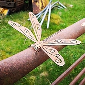 abordables Decoración del patio-Escultura decorativa de libélula 3D de metal oxidado para exteriores, adorno de insecto de jardín de libélula oxidado naturalmente adecuado para jardines exteriores, patios traseros y decoraciones de