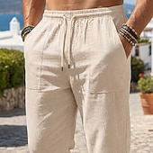 billiga Semester-Herr Shorts Linne Shorts Sommarshorts Beach Shorts Snörning Ficka Elastisk midja Enfärgat Komfort Andningsfunktion Vadlängd Ledigt Dagligen Strand Semester Mode Svart Himmelsblå Oelastisk