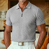 billiga Herrars klassiska polo-Herr Strukturerad Quarter Zip Polo Ledigt Utomhus Fjärdedels blixtlås Kortärmad Mode Modern Ensfärgat Jacquard Stickat Sommar Vår Vår &amp; Höst Smal passform Svart Vit Vinröd Marinblå Khaki grön Armégrön