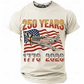  250周年 7月4日 2026年 メンズ 250年 1776-2026 P-51マスタング 戦闘機 グラフィック Tシャツ 短袖 クルーネック 愛国的 USA フラッグ 航空兵 材料 デザイナー衣料 アパレル