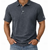 abordables Polo clásico para hombre-Camisetas Polo para Hombre SoftFade™ 100% Algodón Camisa de Lavado Ácido Casual Vacaciones Con Solapa Manga Corta Moda Básica Sólida Texturizada Botones Vintage Verano Primavera Azul Verde Caqui Gris