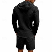 Χαμηλού Κόστους Βαμβακερό Λινό Πουκάμισο-Ανδρικά Πουκάμισο λινό 2 Κομμάτια Σετ πουκαμίσου Και Σορτσάκια Σορτς από λινό Σορτς παραλίας Σειρά Σκέτο Καθημερινά ΕΞΩΤΕΡΙΚΟΥ ΧΩΡΟΥ Διακοπές Με Κουκούλα Μακρυμάνικο Καλοκαίρι Άνοιξη