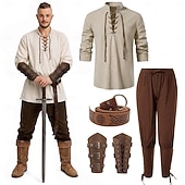 voordelige Outfits-Set Middeleeuws Renaissance Outfits Fancy kostuum Krijger Vikingen Kostuum Voor heren Viking Halloween Carnaval Prestatie LARP Ren Faire Volwassenen Zomer Lente