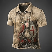 abordables Polo vintage para hombre-Hombre Cruz Templaria Camisetas polo Manga Corta Camisas de polo cuello con cordones Vintage Casual Ropa de calle Ropa Cotidiana Impresión 3D Malla Transpirable Primavera verano Negro Marrón Gris