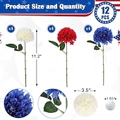 cheap Artificial Flower-12 Pcs Artificial Chrysanthemums Flowers Patriotic Flower, 4th of July Fake Mums Flowers Silk for Home Decor Indoor Memorial Day Table Centerpiece Vase not Included (12, Red, White, Blue)