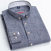 economico Camicie Button Down da uomo-Per uomo Camicia Camicia di lino Camicia elegante Camicia button-down Blocco di colori Quotidiano Affari Blu Blu chiaro Bianco Rosso Manica Lunga Collo ripiegato Tutte le stagioni Abbigliamento