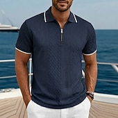 economico Polo Classico da Uomo-Per uomo Polo con zip Testurizzato Casuale Ferie Bavero Zip a un quarto Manica Corta Moda Essenziale Semplice Jacquard Zip a un quarto Primavera &amp; Estate Estate Primavera Vestibilità regolare Blu