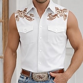 baratos camisas ocidentais dos homens-Homens Estampa floral Vintage camisa ocidental Camisa de caubói camisa sem manga Sem Manga estilo ocidental Ao ar livre Trabalho Casual Verão Primavera Aberto para a Lateral Impressão 3D Camisas de