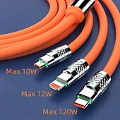 abordables Câbles de téléphone portable-Lot de 2 câbles de charge 3 en 1, charge ultra rapide 120 W, en silicone liquide, compatibles iPhone 17, 16 et 15 pouces, Samsung, Android, iPad et Pixel. Câble durable USB vers USB-C, Lightning et