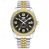 abordables Montres à quartz-Montre homme de luxe, cadran noir nid d'abeille, mouvement quartz bicolore or et argent en acier inoxydable, lunette cannelée, montre habillée avec date, bijou élégant à offrir.