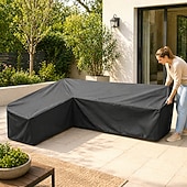 رخيصةأون أغطية أثاث الفناء-أغطية أثاث الحدائق على شكل حرف L، مقاومة للماء والغبار، مناسبة لأثاث الحدائق الخارجية، لحماية الأرائك والأثاث الخارجي، وواقيات العشب الشتوية (215 × 215 × 87 سم، أسود)
