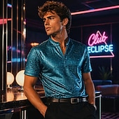 ieftine Topuri-Retro / vintage Discotecă Anii 1980 Tricou Tricou POLO Mâneci scurte Disc Metalic strălucitor Metalic cadrilat Costume de fancy Bărbați Carnaval Petrecere Măr Adulți Cămașă Primavara vara