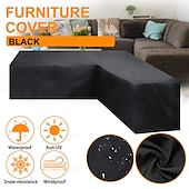 رخيصةأون أغطية أثاث الفناء-أغطية أثاث الحدائق على شكل حرف L، مقاومة للماء والغبار، مناسبة لأثاث الحدائق الخارجية، لحماية الأرائك والأثاث الخارجي، وواقيات العشب الشتوية (215 × 215 × 87 سم، أسود)