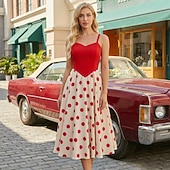 preiswerte Kleider-1950er Retro Vintage Rockabilly Midlänge Swing-Kleid Ausgestelltes Kleid Passform und Flare Tupfen Kostüm Damen Halloween Karneval Urlaub Alltagstauglich Retro-Mottoparty Erwachsene Kleid Frühling