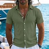  Муж. Рубашка Льняная рубашка Летняя рубашка Пляжная рубашка Гавайская рубашка Сплошной цвет Повседневные Пляж Черный Белый Светло-зеленый Розовый С короткими рукавами Воротничок Весна лето Лето Одежда