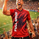  男性用 幾何学模様 抽象的 文字＆番号 サッカーの夏 グローバルマッチ ランニングＴシャツ 夏 半袖 UPF 50 速乾性 高通気性 ジム Track フィットネス レッドとブラック スポーツウェア アクティブウェア