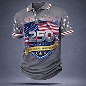  4 luglio 2026 250° Per uomo Bandiera Americana Polo Manica Corta Magliette polo Camicie con Colletto Casual Athleisure Stampa 3D Bottoni Tessuto retato traspirante Primavera & Estate Blu Rosso Grigio