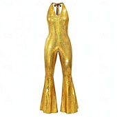 voordelige Outfits-Retro vintage Schijf Jaren '80 Jumpsuit Mouwloos Schijf Glanzend metallic Halternek Kostuum Dames muziekfestival Feest Nachtclub Volwassenen Jumpsuit Zomer
