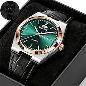 baratos Relógios Quartz-Relógio masculino de quartzo para negócios - relógio de pulso social com pulseira de couro e bisel em ouro rosa, relógio analógico luminoso com dia e data, relógio minimalista à prova d'água para