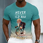  Ne sous-estimez jamais un vieil homme à vélo. T-shirt humoristique pour homme, motif cycliste 3D caricature, manches courtes, col rond, dégradé turquoise, style décontracté, tailles S, M, L, XL, XXS.