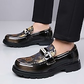 abordables Mocasines-Mocasines de hombre color burdeos con estampado, sin cordones, con detalle metálico y suela gruesa. Zapatos de vestir formales de lujo para bodas, banquetes, fiestas, graduaciones, eventos de moda y ocasiones especiales.