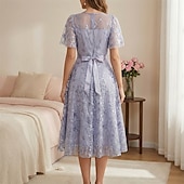 cheap Dresses-1950s Retro Vintage Midi Dress Swing Dress Flare Dress Short Sleeves Embroidered Leaf Fit &amp; Flare Swing Round Neck Fancy Dress Women's Casual Evening Party Tea Party Adults' Dress Spring &amp; Summer