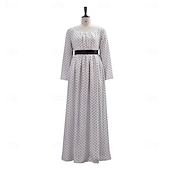 cheap Dresses-Medieval Renaissance Regency Period Floor Length Dress Princess Gentlewoman Noblewoman Polka Dot Scoop Neck Fancy Dress Women's Renaissance Fair LARP Adults' Dress