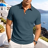 cheap Men's Classic Polo-Men's Textured Waffle Knit Polo Shirt Casual Business Classic Short Sleeve Fashion Modern Solid Color Quick Dry Color Block Summer Spring Regular Fit Blue Black White Navy Blue Army Green Textured
