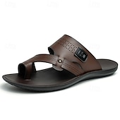 voordelige Herenpantoffels &amp; Slippers-Sandalen van imitatieleer met gekruiste bandjes en teenlus, open teensandalen, comfortabele platte slippers, minimalistische casual zomerschoenen voor heren, perfect voor strandvakanties, resorts, reizen en weekenduitjes.