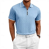 cheap Men's Classic Polo-Men's Polo Polo Shirts Casual Daily Quarter Zip Short Sleeve Fashion Basic Plain Jacquard Zipper Spring &amp; Summer Summer Spring Regular Fit Blue Black White Burgundy Navy Blue khaki Polo