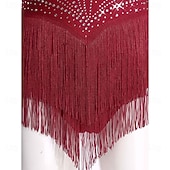 cheap Competition Dress-Women's Burgundy Latin Dance Dress - Rhinestone Mesh Long Sleeve Rhythmic Tassel Costume for Ballroom &amp; Competition