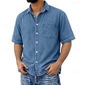 cheap Men's Casual Shirts-SoftFade™ Men's Shirt Casual Shirt Cotton Acid Wash Shirt Light Green Pink Gray Light Blue Short Sleeve Plain Textured Shirt Collar Casual Daily Clothing Apparel Cotton