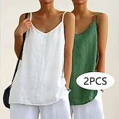 economico Camicie-multi pack 2pcs camicie da donna in cotone e lino camicetta senza maniche camicia patchwork bottoni semplice quotidiano elegante basic senza maniche scollo a V top regolari quotidiano vacanza uscire