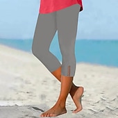  Women's Leggings Vacation Basic Calf-Length High Waist Comfort Micro-elastic Daily Blue claret Black Red Summer Spring Bodycon Top