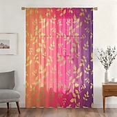 economico Tende trasparenti-Tenda trasparente per finestre, adatta a tutte le stagioni, per camera da letto e soggiorno, con asta, motivo floreale dipinto a inchiostro, effetto morbido e nebbioso, elegante e leggera.