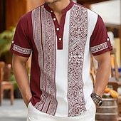 abordables Motif ethnique-Homme Géométrique Ethnique Floral complexe Chemise Chemise boutonnée Chemise Henley Manche Courte Vintage Rétro Fête Décontracté Quotidien Été Printemps Col montant Col Henley Impression 3D Chemise