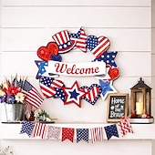 economico 250° Anniversario degli Stati Uniti-decorazioni in legno per il 4 luglio, ghirlande patriottiche per la porta d'ingresso, decorazioni per il giorno dell'indipendenza, segno stellare di benvenuto, decorazione per il Memorial Day da