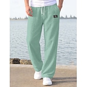 cheap Holiday-Men's Linen Pants Trousers Summer Pants Baggy Pants Beach Pants Drawstring Elastic Waist Straight Leg Plain Comfort Breathable Full Length Casual Daily Holiday Vacation Fashion Loose Fit Blue White